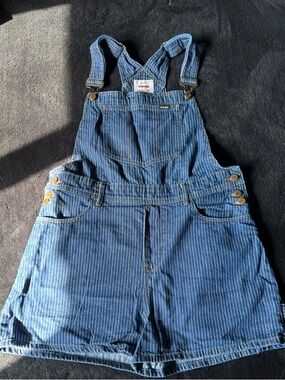Wrangler Blue Pinstripe Denim Short Overalls